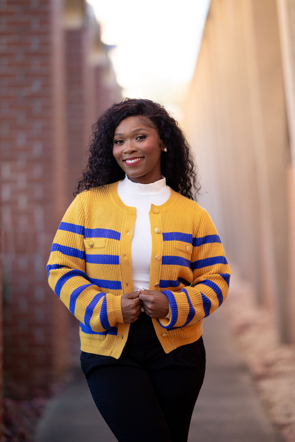 SGRHO Blue and Gold Striped Cardigan