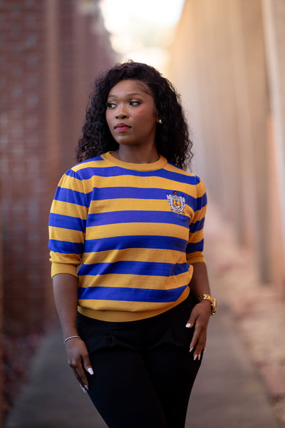 SGRHO Blue and Gold Striped Sweater (Unisex Sizing)