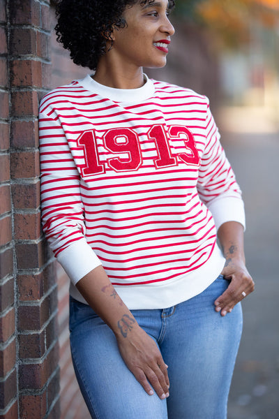 Delta 1913 Red and White Striped Sweatshirt (Unisex Sizing)