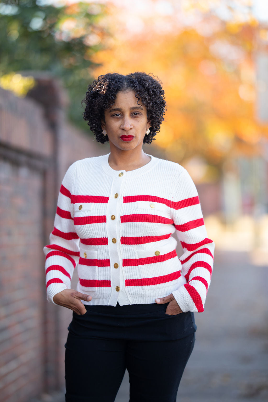 DST Red and White Striped Cardigan
