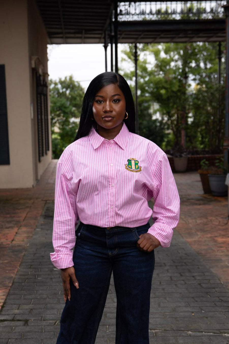 Pink and White Striped Button Down