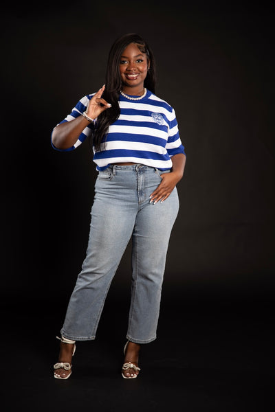 Zeta Blue and White Striped Sweater