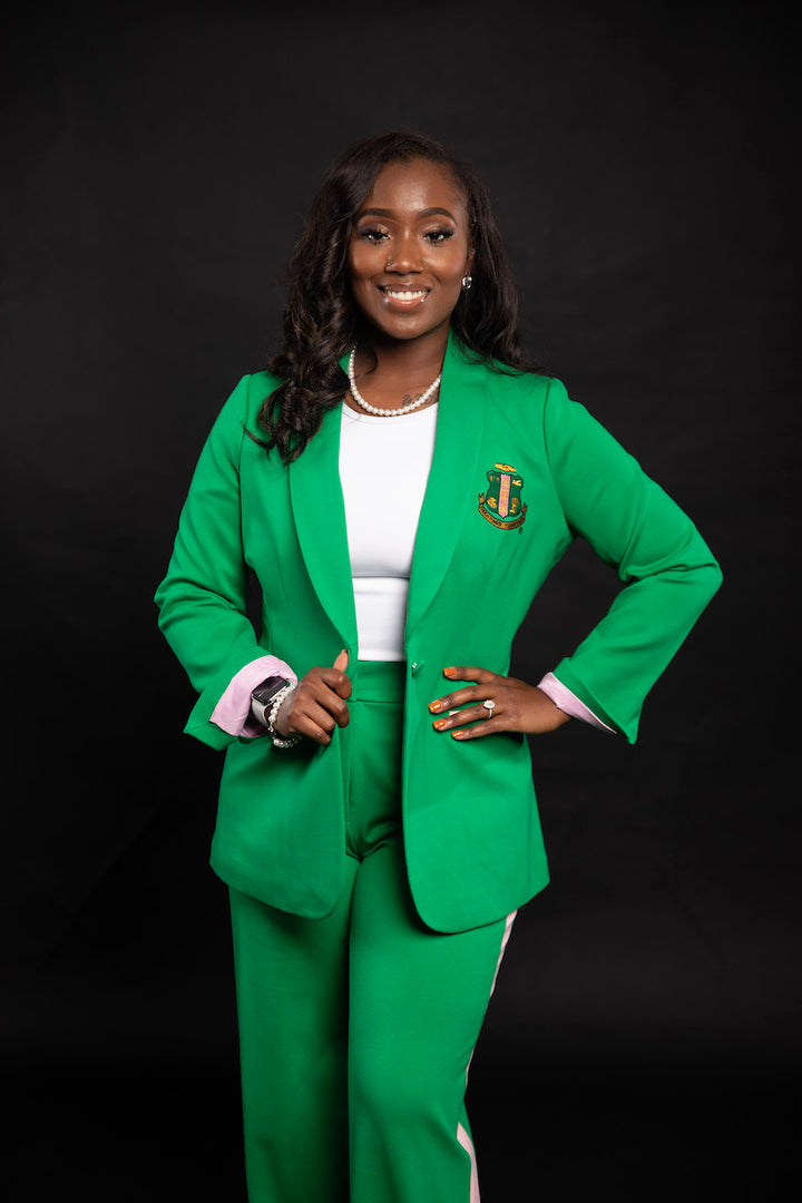 green womens dress suit Forest Green wool blend one-button Skirt Suit with peak lapels