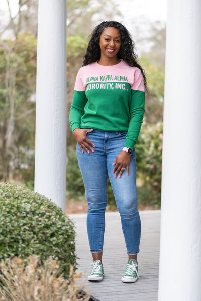 Pink and Green Vintage Color Block Sweatshirt