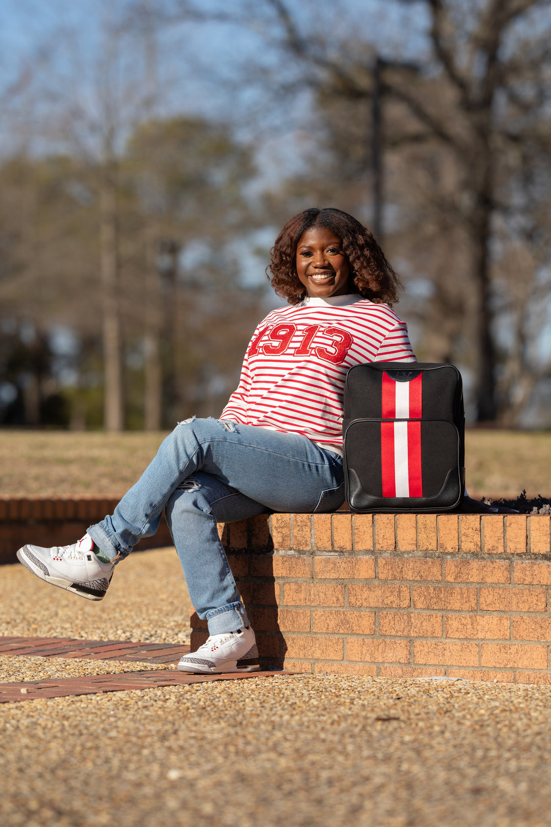 Red and White Canvas Backpack | Fashionably Greek