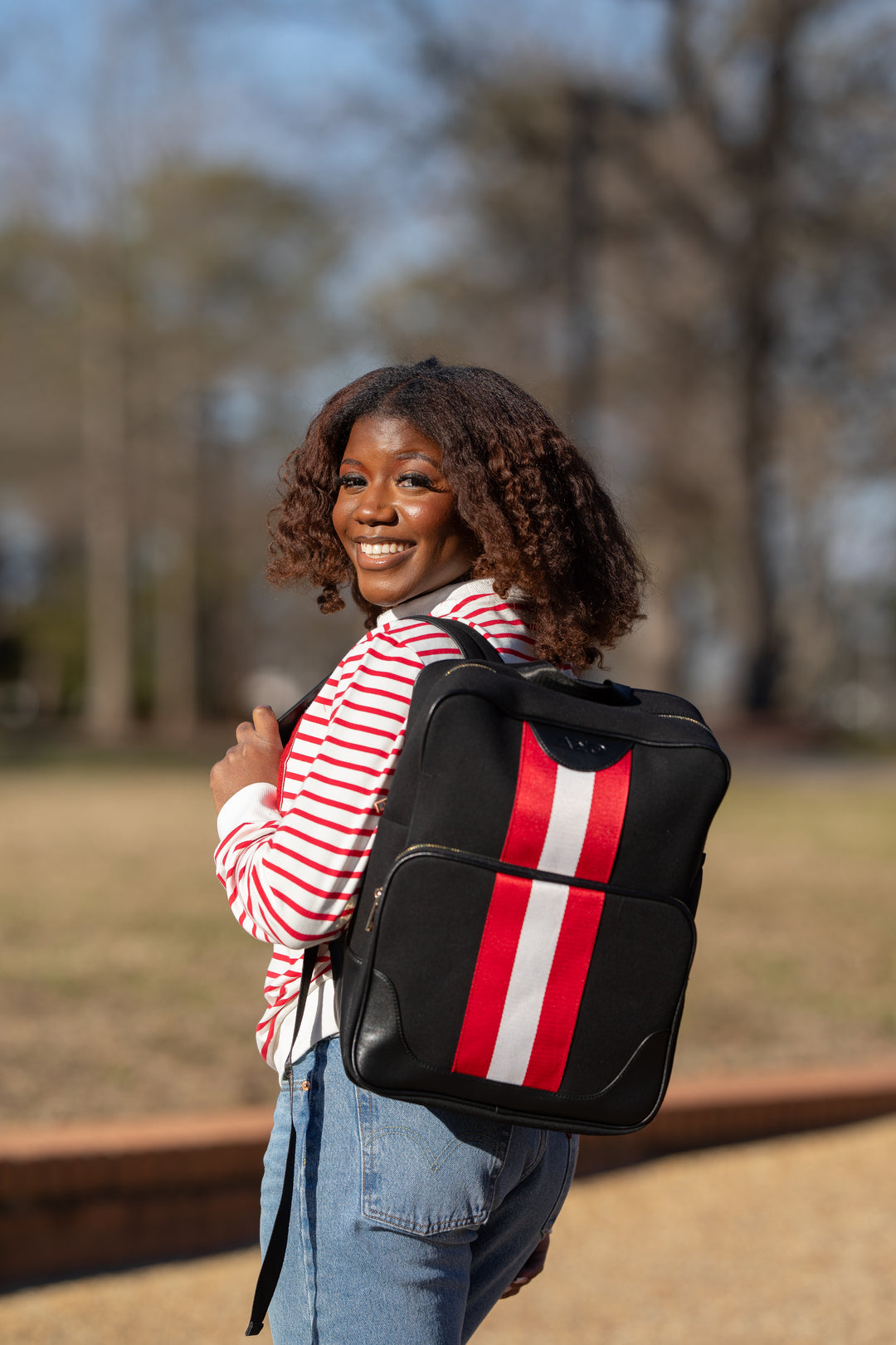 Red and White Canvas Backpack