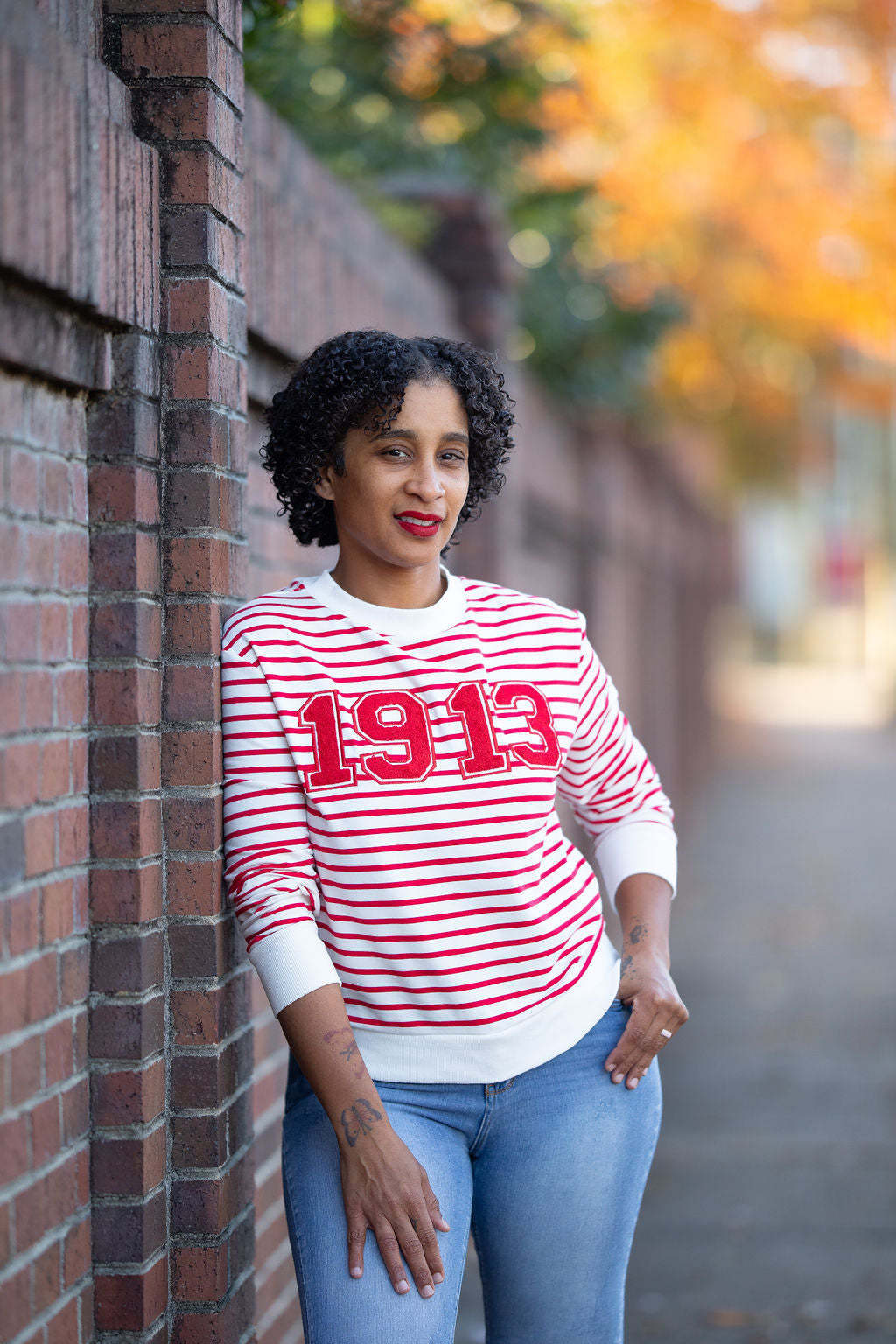 Delta 1913 Red and White Striped Sweatshirt (Unisex Sizing)