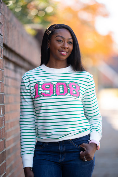 AKA 1908 Green and White Striped Sweatshirt
