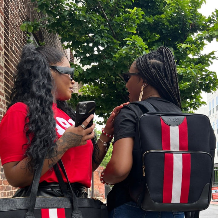 delta sigma theta leather backpack Red and White Canvas 08 BAGS Color:Clear Shad Barneys Originals real leather