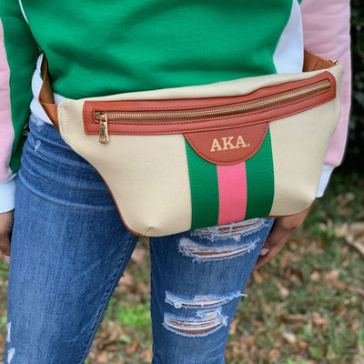 Pink and Green Canvas Belt Bag