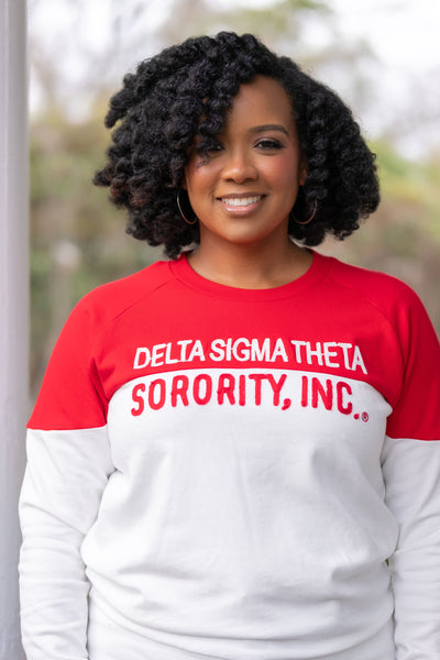 White and Red Vintage Color Block Sweatshirt