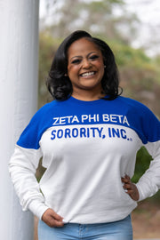 Blue And White Vintage Color Block Sweatshirt