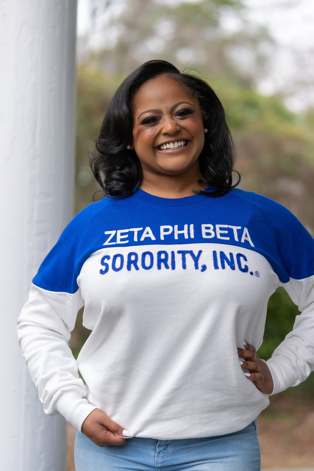 Blue And White Vintage Color Block Sweatshirt