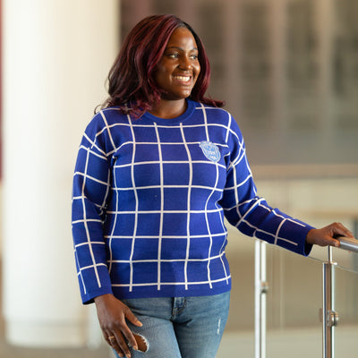 Royal Blue and White Checkered Sweater