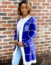 Blue and White Checkered Cardigan