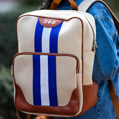 Blue and White Canvas Back Pack