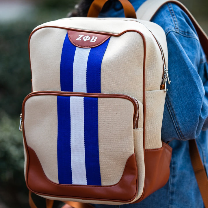Blue and White Canvas Backpack | Fashionably Greek display picture 2