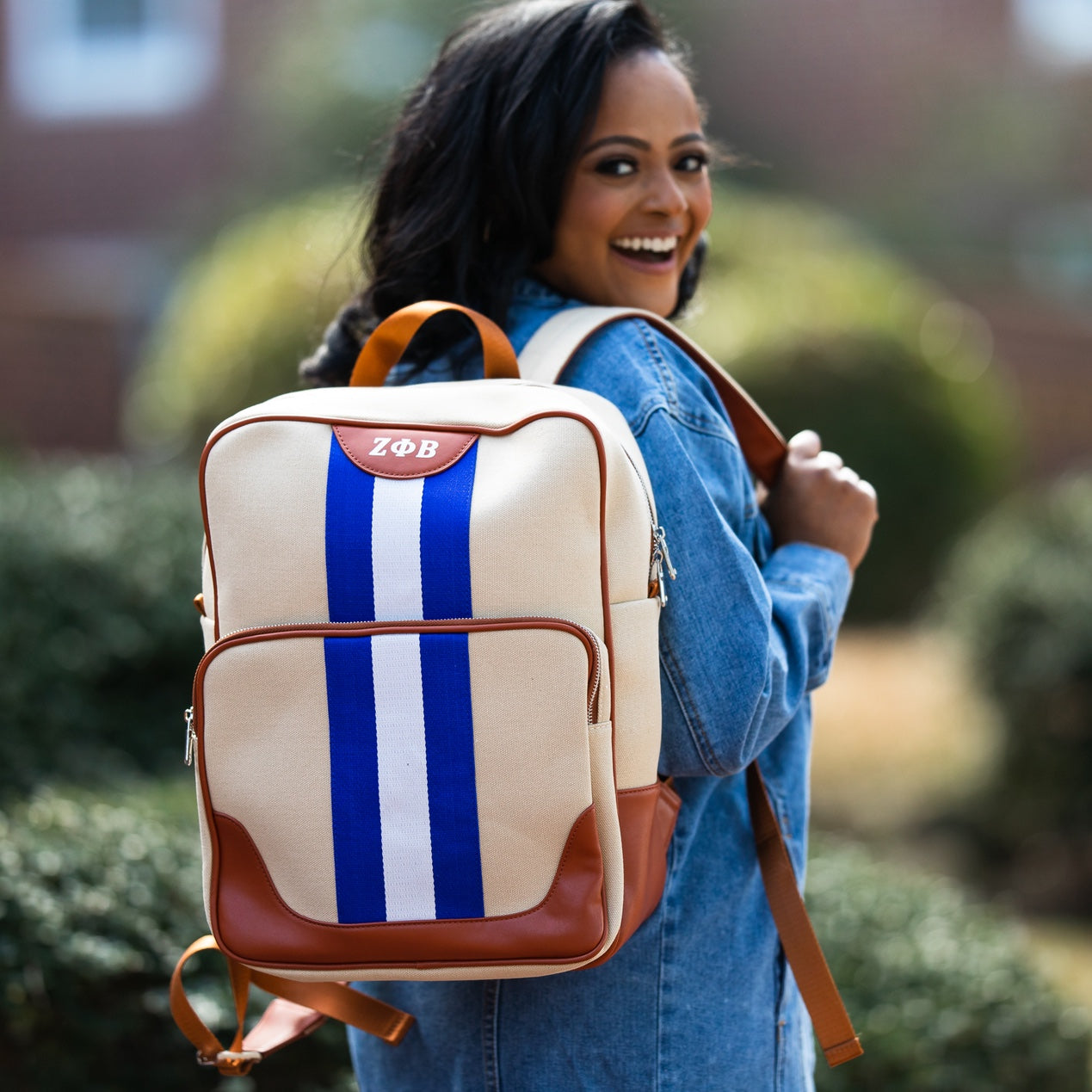 Blue and White Canvas Back Pack