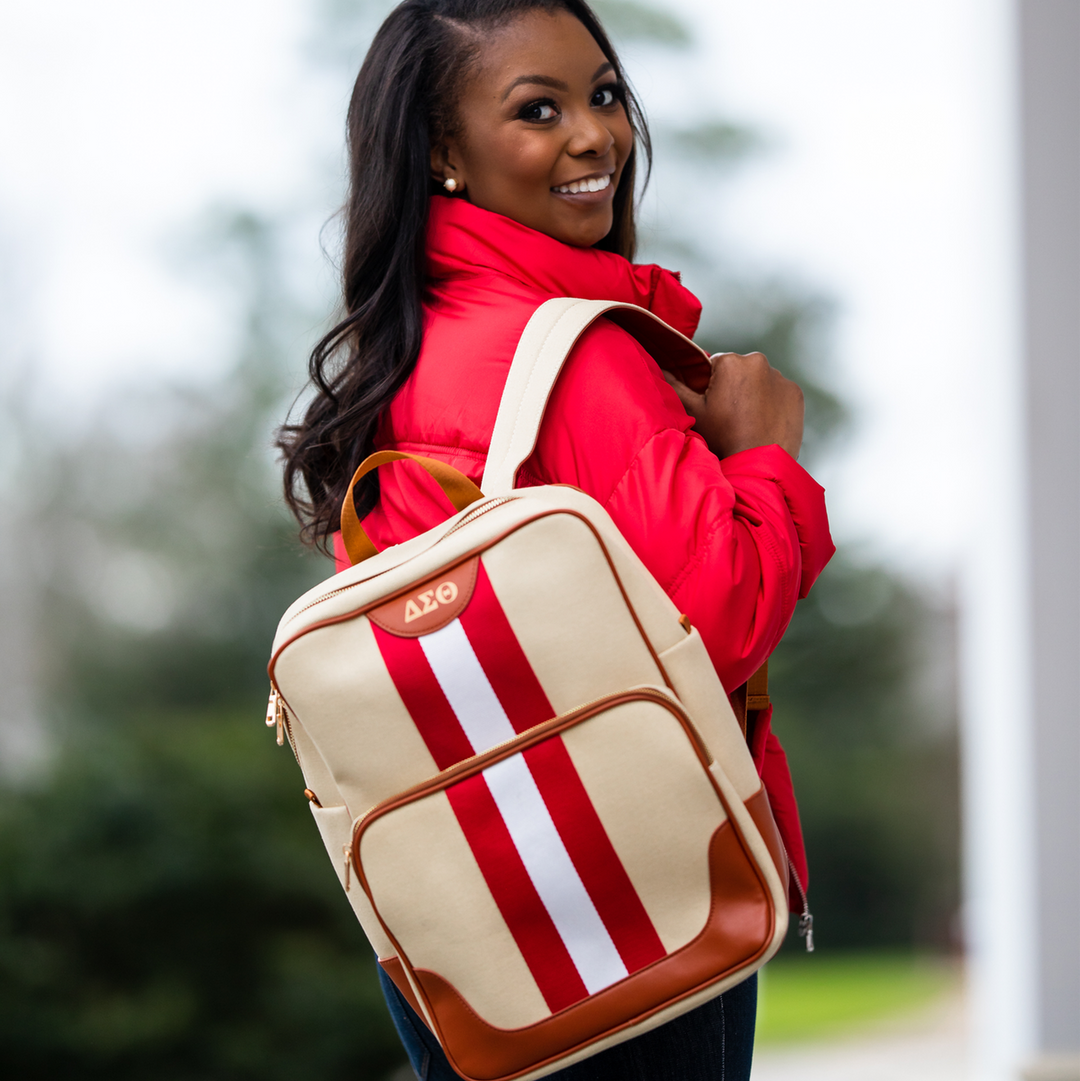 Red and White Canvas Backpack Fashionably Greek