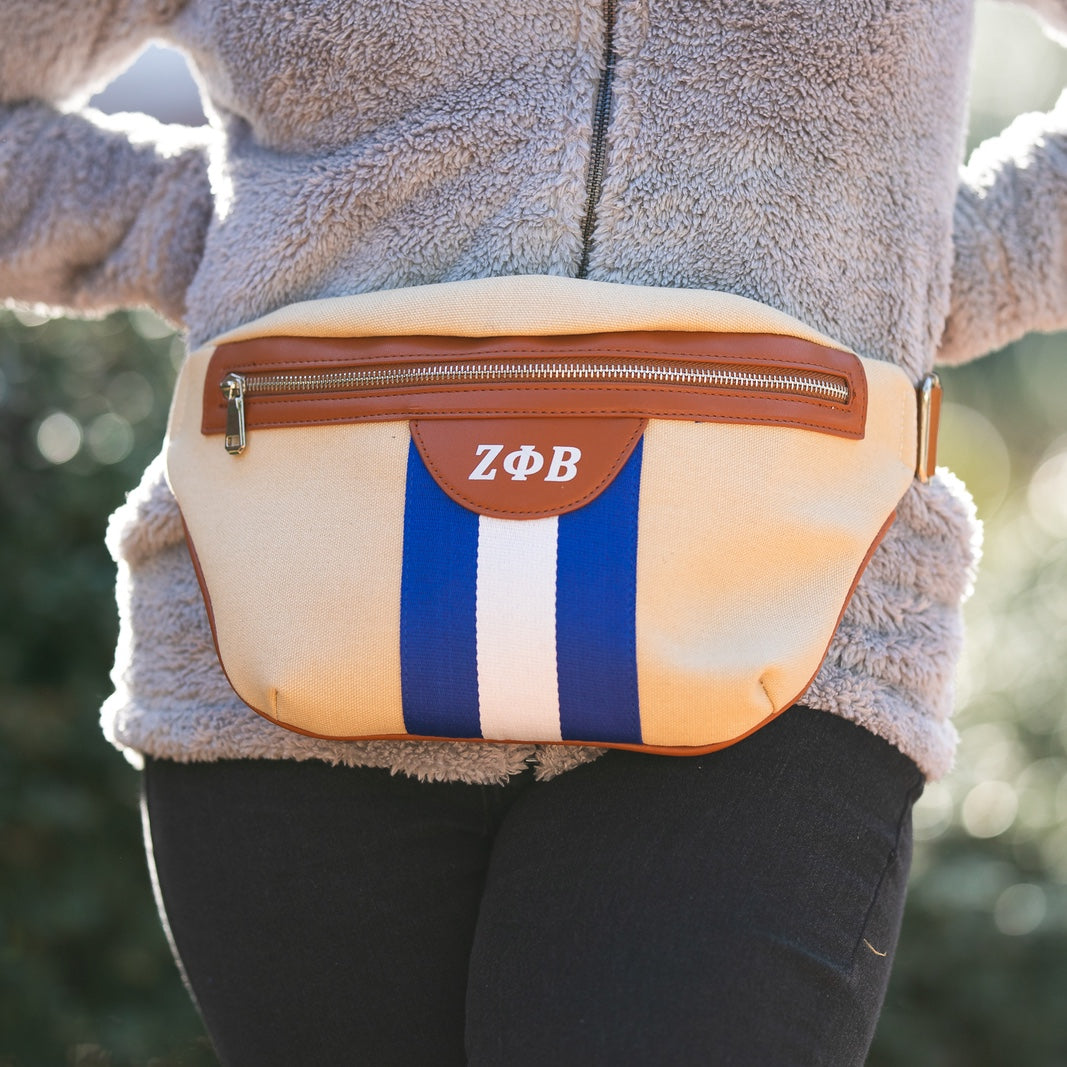 Royal Blue and White Canvas Belt Bag