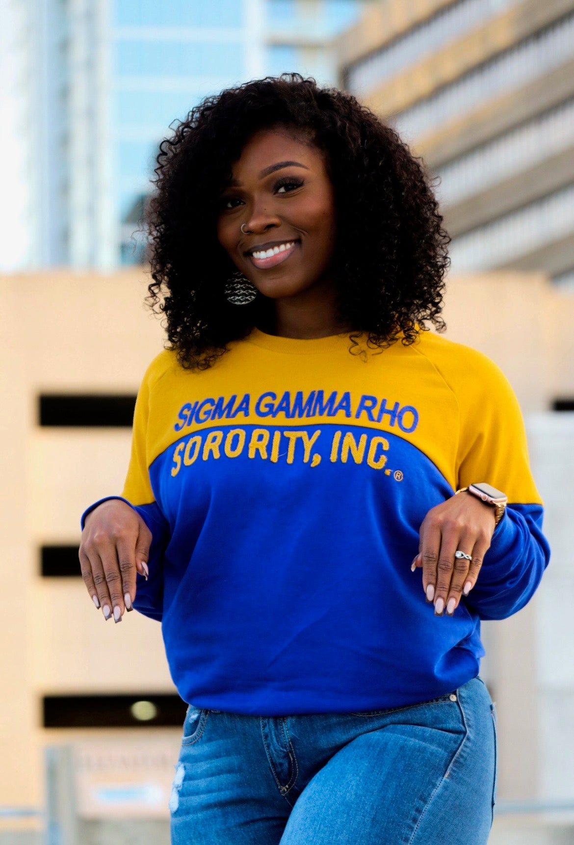 Royal Blue and Gold Vintage Color Block Sweatshirt