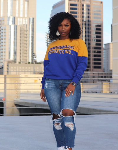 Royal Blue and Gold Vintage Color Block Sweatshirt