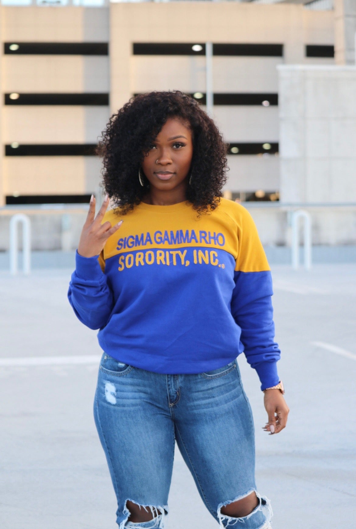 Royal Blue and Gold Vintage Color Block Sweatshirt