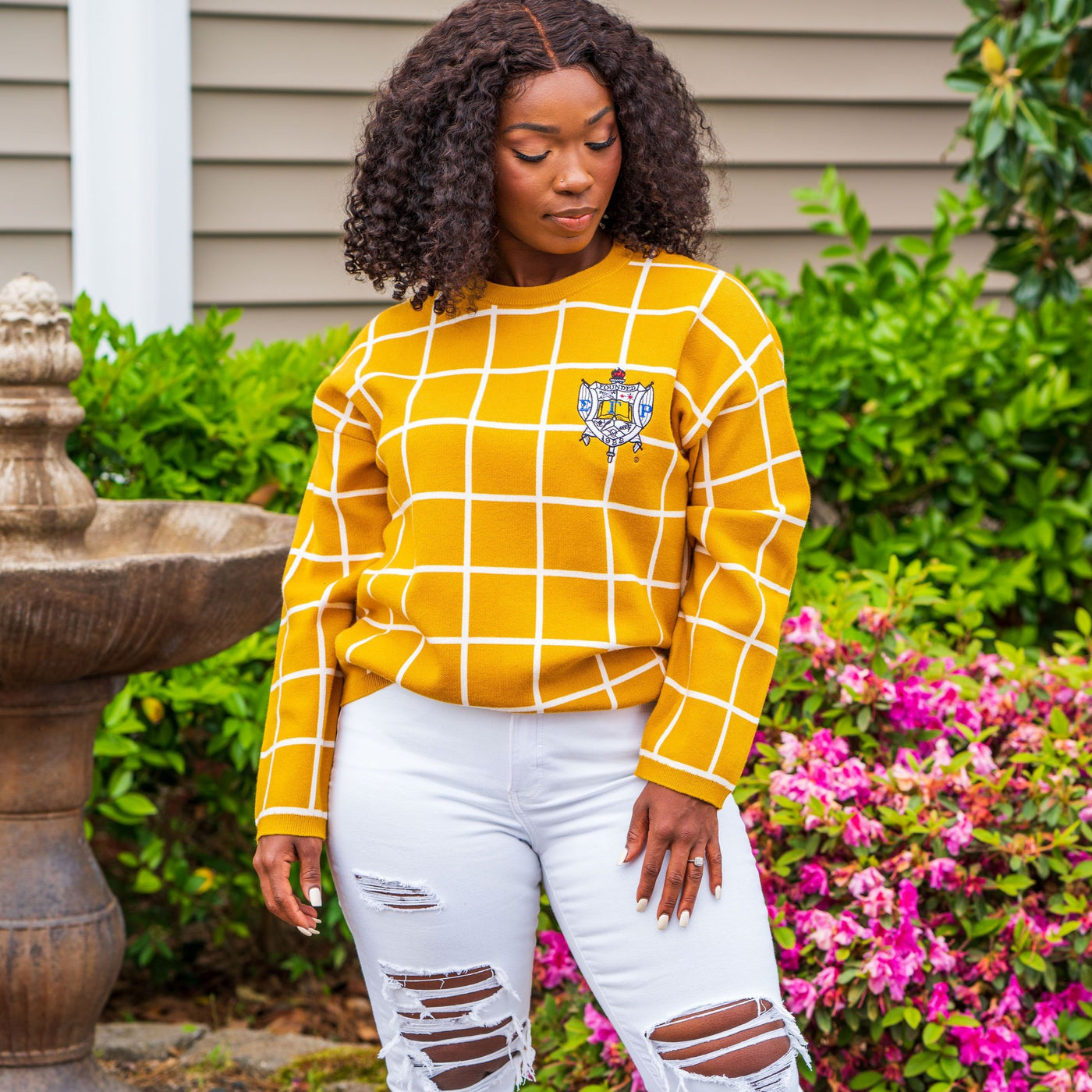 Gold and White Checkered Sweater