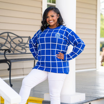 Royal Blue and White Checkered Sweater