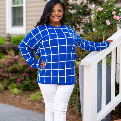 Royal Blue and White Checkered Sweater